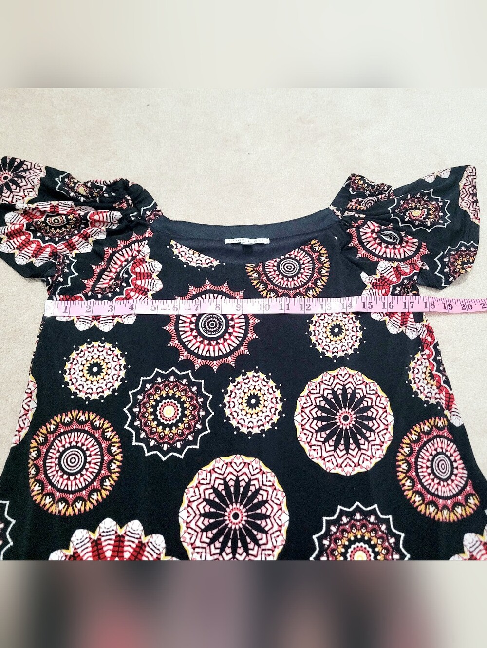 Robbie Bee Dress Medium Black Pink Medallion Print Swing Shift Stretch Casual - Picture 11 of 12